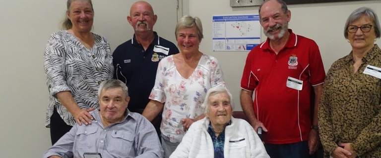 Fairways resident Greg and family with Bundaberg RSL Sub Branch Members Graham and Neil Fairways resident Greg and family with Bundaberg RSL Sub Branch Members Graham and Neil